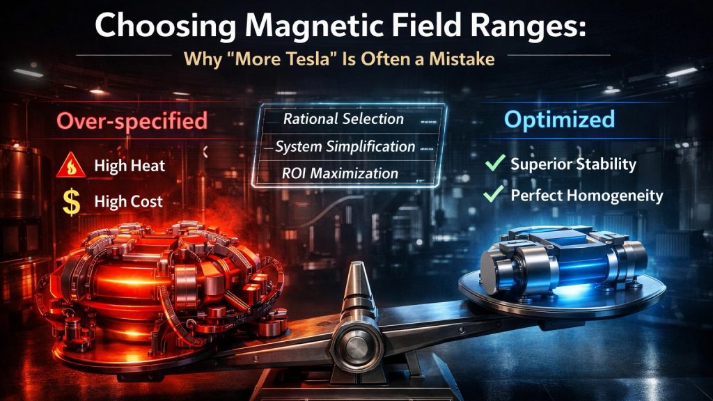 electromagnet magnetic field range comparison high vs optimized tesla
