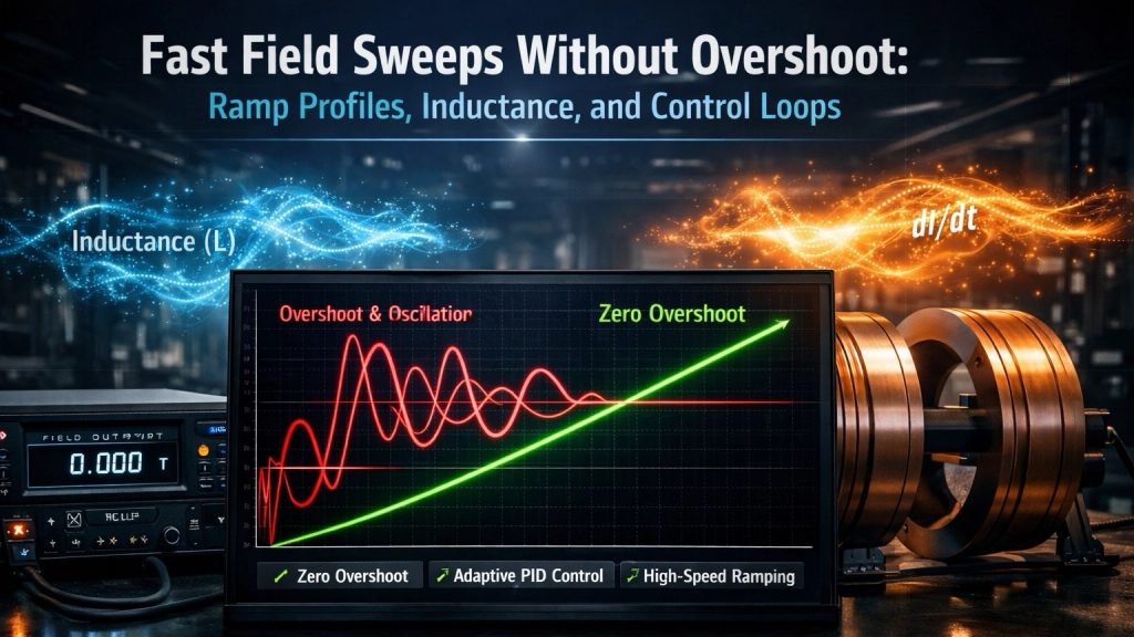 Fast magnetic field sweep control in Helmholtz coils and electromagnets
