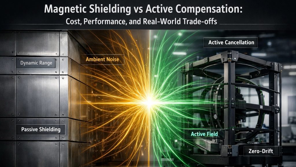 magnetic shielding room vs active magnetic field compensation system