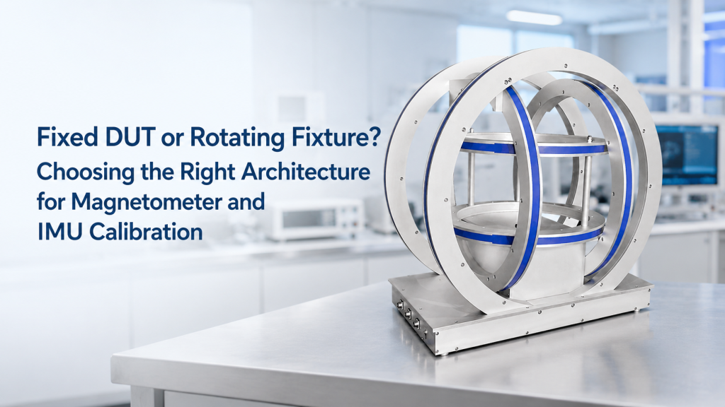 magnetometer IMU calibration fixed DUT rotating fixture 3-axis Helmholtz coil
