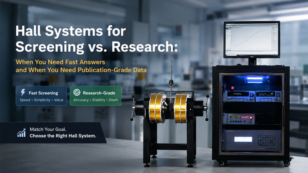 Hall effect measurement system for material screening and publication grade research data
