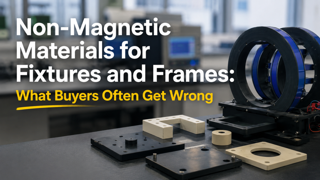 non-magnetic fixtures and frames for Helmholtz coil sensor calibration system