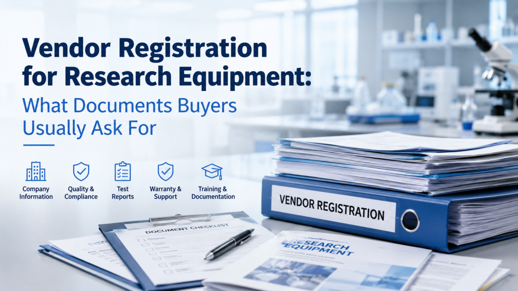 vendor registration for research equipment with company documents bank details quotation warranty and shipping files