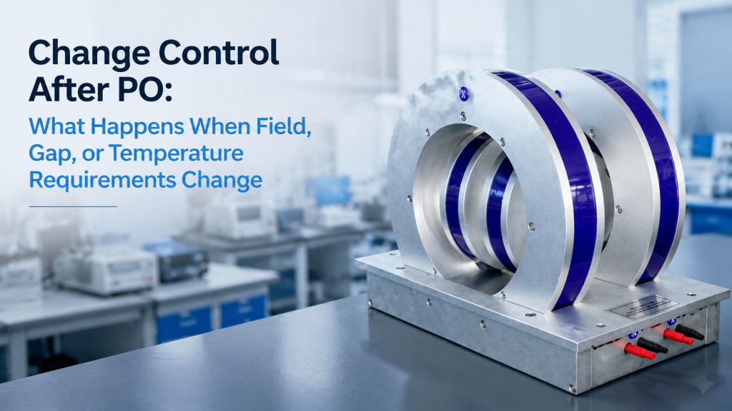change control after PO for custom magnet projects with field pole gap temperature specification revisions and approval workflow
