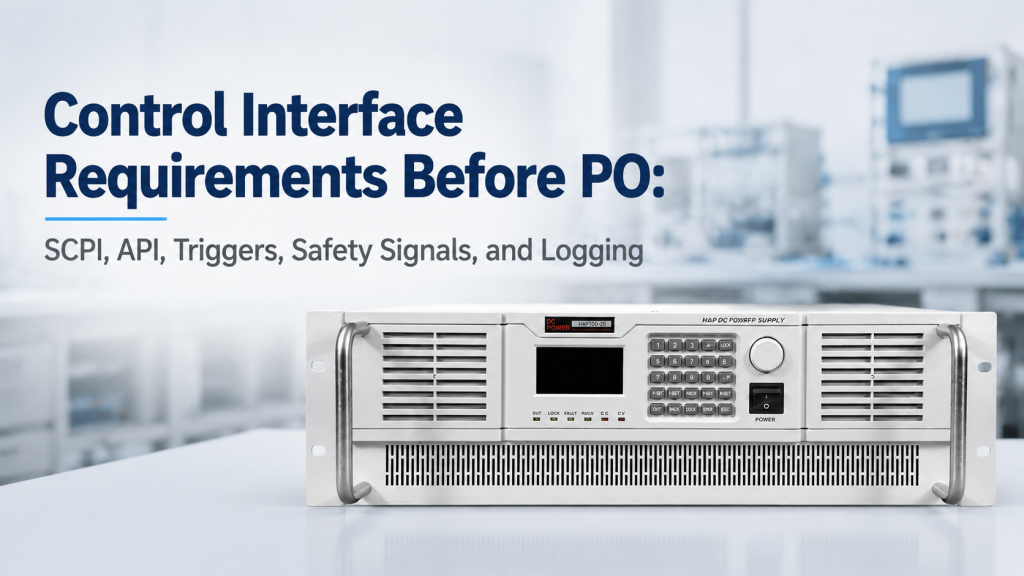 control interface requirements for excitation power supply with SCPI API triggers safety signals and logging