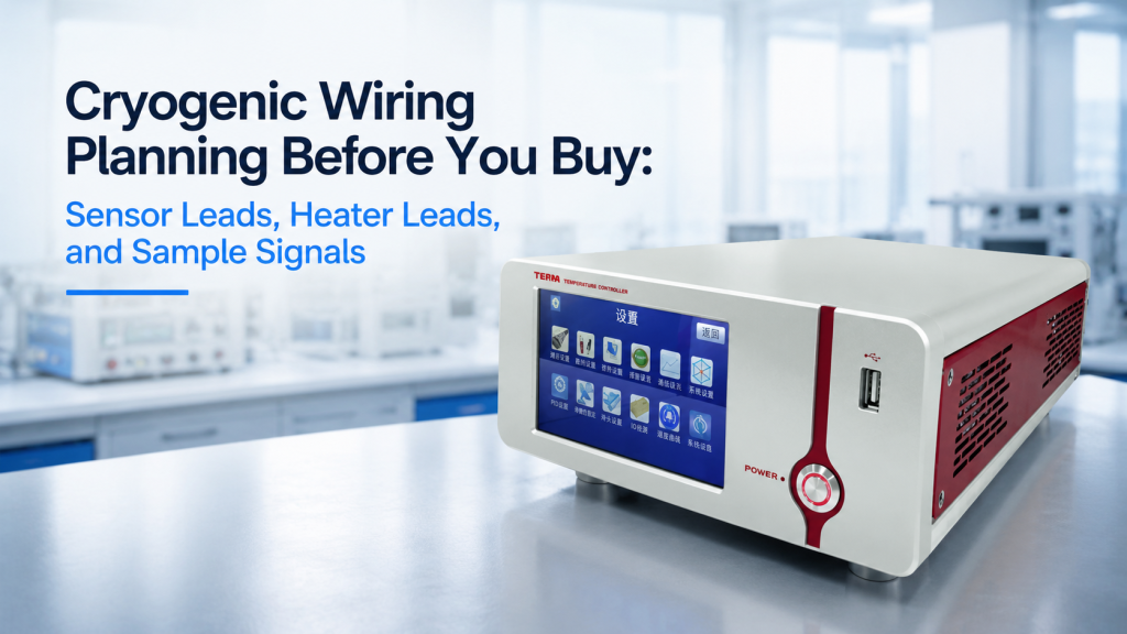 cryogenic wiring planning with sensor leads heater leads sample signals thermal anchoring and vacuum feedthrough inside cryostat