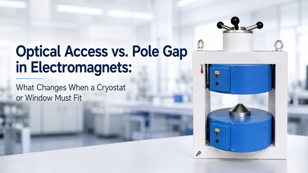 optical access electromagnet pole gap with cryostat window laser path and working distance