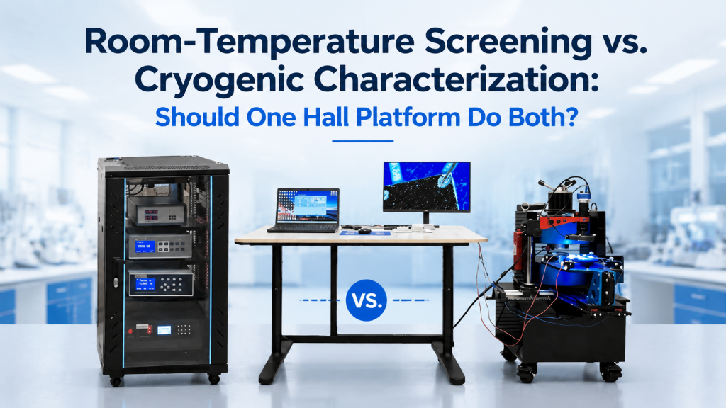 room temperature vs cryogenic Hall measurements with Hall sample electromagnet cryostat and temperature-dependent transport data