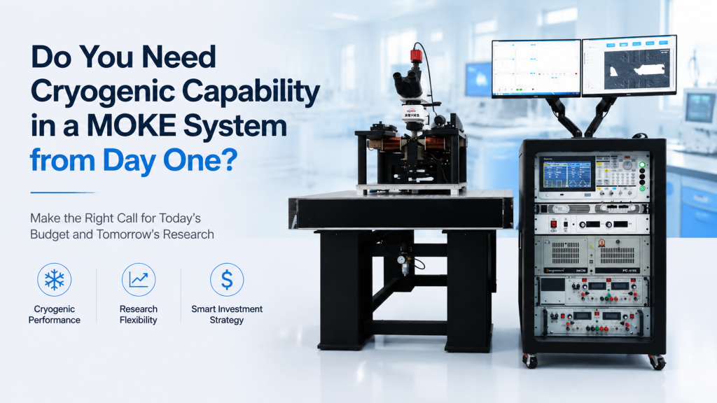 cryogenic MOKE system with electromagnet and low-temperature sample chamber