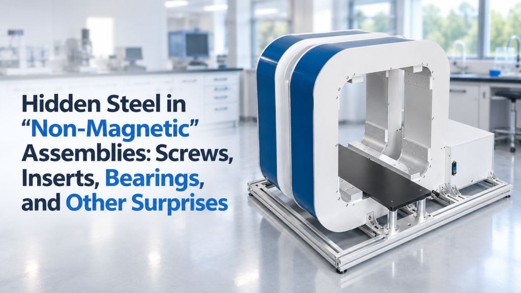 hidden steel components in non-magnetic assemblies for magnetic field testing