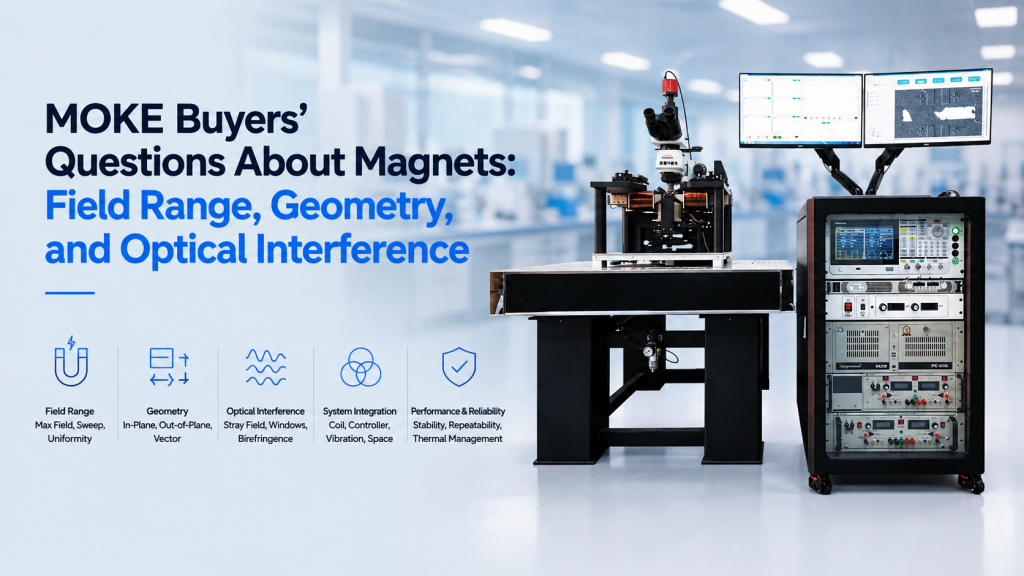 MOKE electromagnet with optical access for longitudinal and polar Kerr measurements